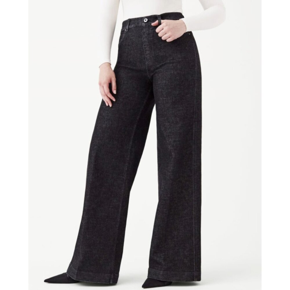 Spanx SPANXshape™ EveryWear Wide Leg Jeans Charcoal High-Rise Waist Shapewear M